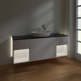 Тумба под раковину Villeroy & Boch Finion 160х50,1 см с подсветкой МДФ белый матовый лак/стекло черное матовое G982MTMT