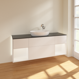 Тумба под раковину Villeroy & Boch Finion 160х50,1 см с подсветкой МДФ белый матовый лак/стекло черное матовое G982MTMT