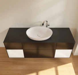 Тумба под раковину Villeroy & Boch Finion 160х50,1 см с подсветкой МДФ черный матовый лак/стекло черное матовое G982MTPD