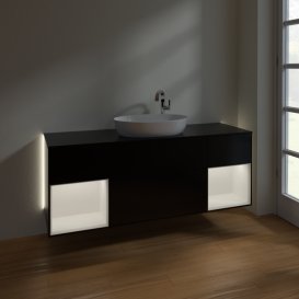 Тумба под раковину Villeroy & Boch Finion 160х50,1 см с подсветкой МДФ черный матовый лак/стекло черное матовое G982MTPD