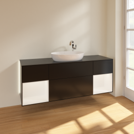 Тумба під раковину Villeroy & Boch Finion 160х50,1 см із підсвічуванням МДФ чорний матовий лак/скло чорне матове G982MTPD