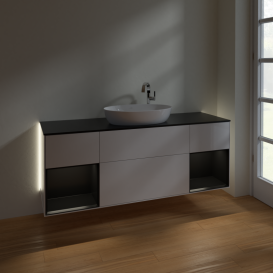 Тумба под раковину Villeroy & Boch Finion 160х50,1 см с подсветкой МДФ глянцевый белый лак/стекло черное матовое G982PDGF