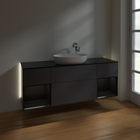 Тумба под раковину Villeroy & Boch Finion 160х50,1 см с подсветкой МДФ антрацит матовый лак/стекло черное матовое G982PDGK