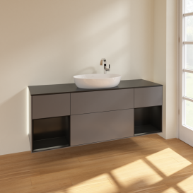 Тумба под раковину Villeroy & Boch Finion 160х50,1 см с подсветкой МДФ антрацит матовый лак/стекло черное матовое G982PDGK
