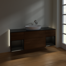 Тумба под раковину Villeroy & Boch Finion 160х50,1 см с подсветкой МДФ шпон грецкого ореха/стекло черное матовое G982PDGN