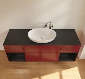 Тумба под раковину Villeroy & Boch Finion 160х50,1 см с подсветкой МДФ пион матовый лак/стекло черное матовое G982PDHB