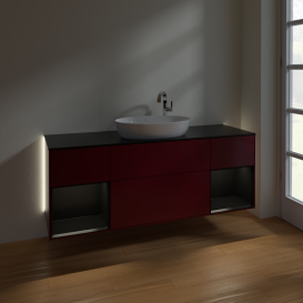 Тумба под раковину Villeroy & Boch Finion 160х50,1 см с подсветкой МДФ пион матовый лак/стекло черное матовое G982PDHB