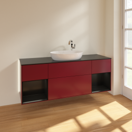 Тумба под раковину Villeroy & Boch Finion 160х50,1 см с подсветкой МДФ пион матовый лак/стекло черное матовое G982PDHB