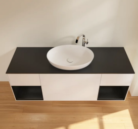 Тумба под раковину Villeroy & Boch Finion 160х50,1 см с подсветкой МДФ белый матовый лак/стекло черное матовое G982PDMT