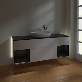 Тумба под раковину Villeroy & Boch Finion 160х50,1 см с подсветкой МДФ белый матовый лак/стекло черное матовое G982PDMT