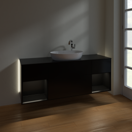 Тумба под раковину Villeroy & Boch Finion 160х50,1 см с подсветкой МДФ черный матовый лак/стекло черное матовое G982PDPD