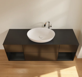 Тумба под раковину Villeroy & Boch Finion 160х50,1 см с подсветкой МДФ черный матовый лак/стекло черное матовое G982PDPD