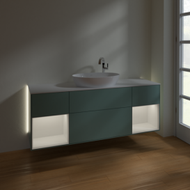 Тумба под раковину Villeroy & Boch Finion 160х50,1 см с подсветкой МДФ оливковый матовый лак/стекло белое матовое G981GFGM