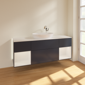 Тумба под раковину Villeroy & Boch Finion 160х50,1 см с подсветкой МДФ темно-синий матовый лак/стекло белое матовое G981GFHG