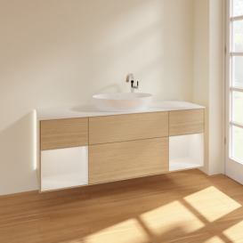 Тумба под раковину Villeroy & Boch Finion 160х50,1 см с подсветкой МДФ шпон дуба/стекло белое матовое G981GFPC