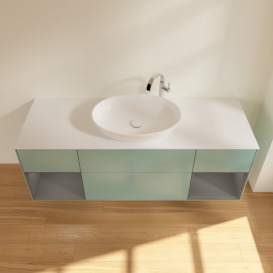 Тумба под раковину Villeroy & Boch Finion 160х50,1 см с подсветкой МДФ оливковый матовый лак/стекло белое матовое G981GKGM