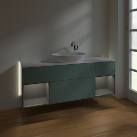 Тумба под раковину Villeroy & Boch Finion 160х50,1 см с подсветкой МДФ оливковый матовый лак/стекло белое матовое G981GKGM