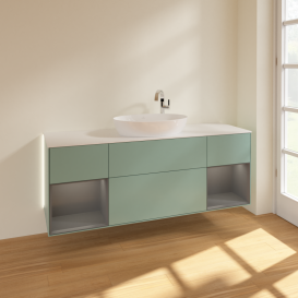 Тумба под раковину Villeroy & Boch Finion 160х50,1 см с подсветкой МДФ оливковый матовый лак/стекло белое матовое G981GKGM