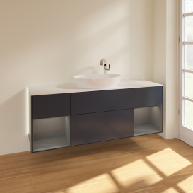 Тумба под раковину Villeroy & Boch Finion 160х50,1 см с подсветкой МДФ темно-синий матовый лак/стекло белое матовое G981GKHG