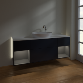 Тумба под раковину Villeroy & Boch Finion 160х50,1 см с подсветкой МДФ темно-синий матовый лак/стекло белое матовое G981GKHG