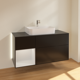 Тумба под раковину Villeroy & Boch Finion 120х50,1 см с подсветкой МДФ черный матовый лак/стекло черное матовое G162GFPD