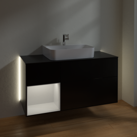 Тумба под раковину Villeroy & Boch Finion 120х50,1 см с подсветкой МДФ черный матовый лак/стекло черное матовое G162GFPD