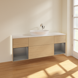 Тумба под раковину Villeroy & Boch Finion 160х50,1 см с подсветкой МДФ шпон дуба/стекло белое матовое G981GKPC