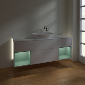 Тумба под раковину Villeroy & Boch Finion 160х50,1 см с подсветкой МДФ глянцевый белый лак/стекло белое матовое G981GMGF