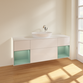 Тумба под раковину Villeroy & Boch Finion 160х50,1 см с подсветкой МДФ глянцевый белый лак/стекло белое матовое G981GMGF