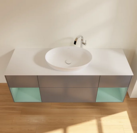 Тумба под раковину Villeroy & Boch Finion 160х50,1 см с подсветкой МДФ антрацит матовый лак/стекло белое матовое G981GMGK