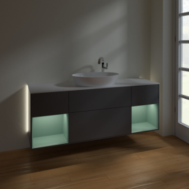 Тумба под раковину Villeroy & Boch Finion 160х50,1 см с подсветкой МДФ антрацит матовый лак/стекло белое матовое G981GMGK