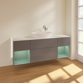Тумба под раковину Villeroy & Boch Finion 160х50,1 см с подсветкой МДФ антрацит матовый лак/стекло белое матовое G981GMGK