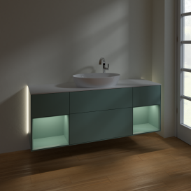 Тумба под раковину Villeroy & Boch Finion 160х50,1 см с подсветкой МДФ оливковый матовый лак/стекло белое матовое G981GMGM