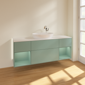 Тумба под раковину Villeroy & Boch Finion 160х50,1 см с подсветкой МДФ оливковый матовый лак/стекло белое матовое G981GMGM