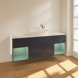 Тумба под раковину Villeroy & Boch Finion 160х50,1 см с подсветкой МДФ темно-синий матовый лак/стекло белое матовое G981GMHG
