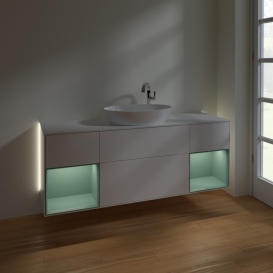 Тумба под раковину Villeroy & Boch Finion 160х50,1 см с подсветкой МДФ белый матовый лак/стекло белое матовое G981GMMT