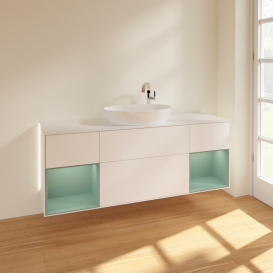 Тумба под раковину Villeroy & Boch Finion 160х50,1 см с подсветкой МДФ белый матовый лак/стекло белое матовое G981GMMT