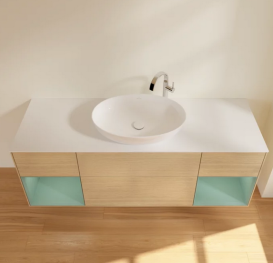 Тумба под раковину Villeroy & Boch Finion 160х50,1 см с подсветкой МДФ шпон дуба/стекло белое матовое G981GMPC