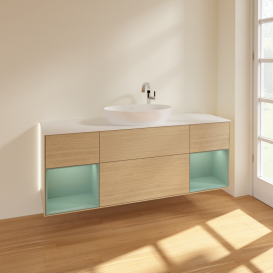 Тумба под раковину Villeroy & Boch Finion 160х50,1 см с подсветкой МДФ шпон дуба/стекло белое матовое G981GMPC