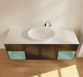 Тумба под раковину Villeroy & Boch Finion 160х50,1 см с подсветкой МДФ черный матовый лак/стекло белое матовое G981GMPD