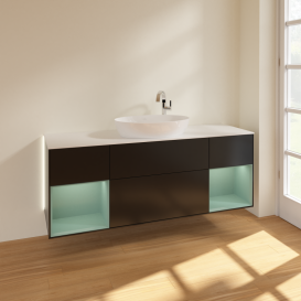 Тумба под раковину Villeroy & Boch Finion 160х50,1 см с подсветкой МДФ черный матовый лак/стекло белое матовое G981GMPD