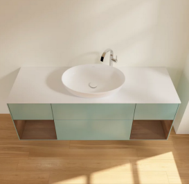 Тумба под раковину Villeroy & Boch Finion 160х50,1 см с подсветкой МДФ оливковый матовый лак/стекло белое матовое G981GNGM