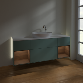 Тумба под раковину Villeroy & Boch Finion 160х50,1 см с подсветкой МДФ оливковый матовый лак/стекло белое матовое G981GNGM