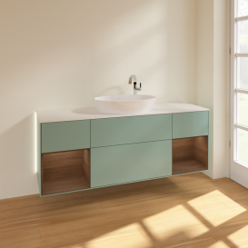 Тумба под раковину Villeroy & Boch Finion 160х50,1 см с подсветкой МДФ оливковый матовый лак/стекло белое матовое G981GNGM