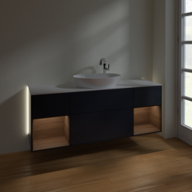 Тумба под раковину Villeroy & Boch Finion 160х50,1 см с подсветкой МДФ темно-синий матовый лак/стекло белое матовое G981GNHG