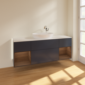 Тумба под раковину Villeroy & Boch Finion 160х50,1 см с подсветкой МДФ темно-синий матовый лак/стекло белое матовое G981GNHG