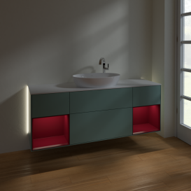 Тумба под раковину Villeroy & Boch Finion 160х50,1 см с подсветкой МДФ оливковый матовый лак/стекло белое матовое G981HBGM