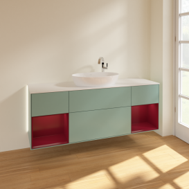 Тумба под раковину Villeroy & Boch Finion 160х50,1 см с подсветкой МДФ оливковый матовый лак/стекло белое матовое G981HBGM