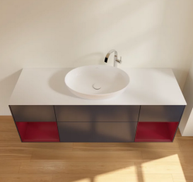 Тумба под раковину Villeroy & Boch Finion 160х50,1 см с подсветкой МДФ темно-синий матовый лак/стекло белое матовое G981HBHG