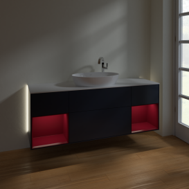 Тумба под раковину Villeroy & Boch Finion 160х50,1 см с подсветкой МДФ темно-синий матовый лак/стекло белое матовое G981HBHG